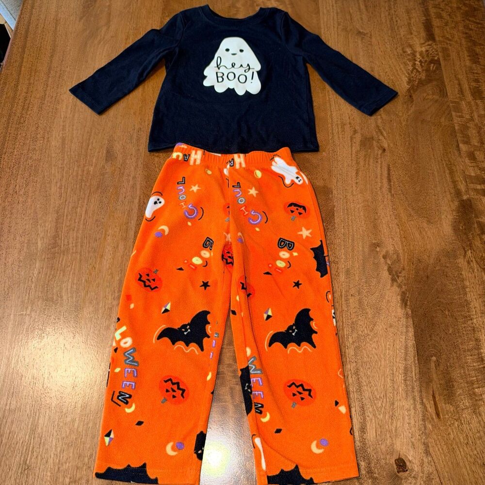 Cat & Jack 2T Halloween Ghost Shirt & Orange Halloween Pajama Pants Set